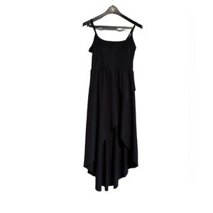 Halara Black Asymmetrical Midi Dress – Size M, Draped Hem, Sleek Fit